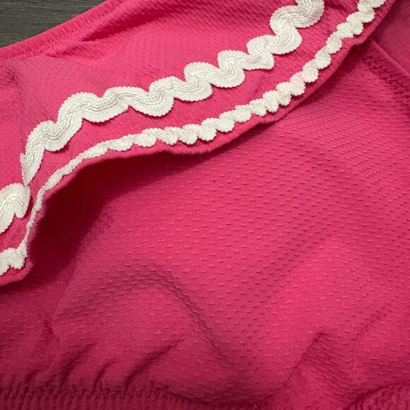 J. Crew Hot Pink One Shoulder Bikini Top Rickrack Trim Ruffle Summer Size Small - Picture 2 of 5